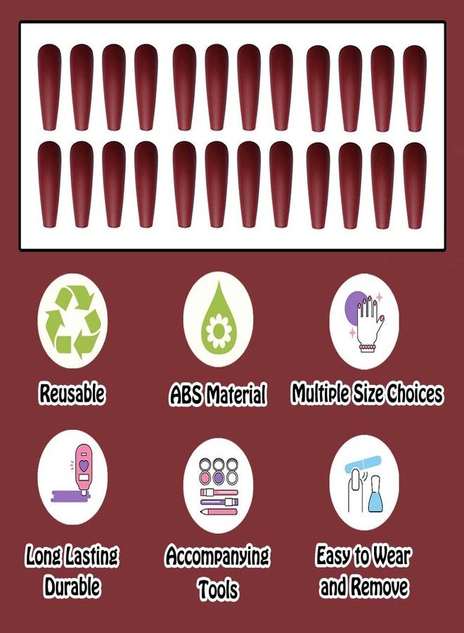 ANDGING Matte Red Press on Nails - Long Coffin False Nails for Women - 24Pcs A-1 - Image 3